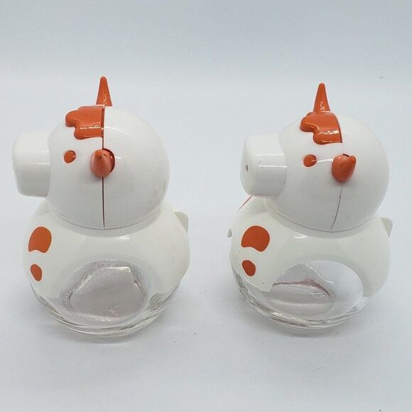 Herevin𝅺 Vintage Rustic Orange White Clear Glass Cow Salt and Pepper Shaker Set - Picture 9 of 9